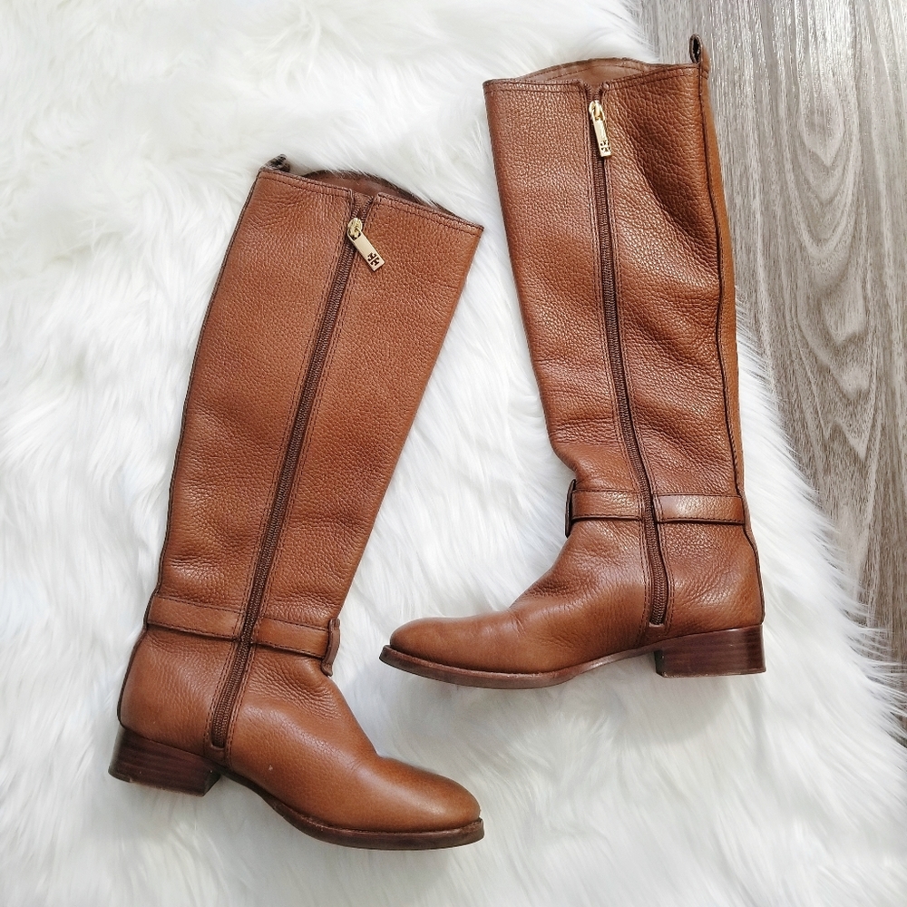 TORY BURCH Brown Amanda Leather Tall Riding Boots - Picture 2 of 9